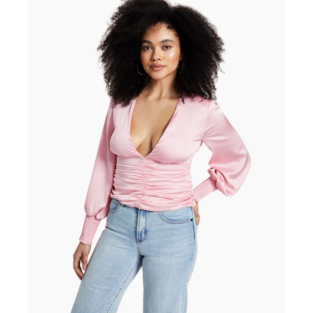 Bar III V Neck Ruched Blouse